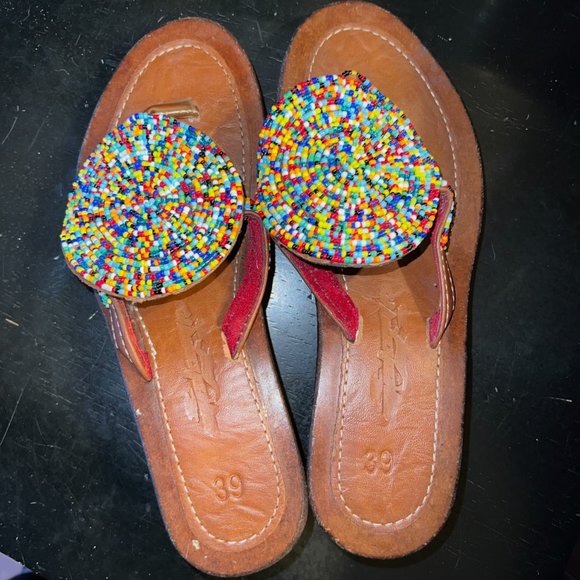 AFRICAN MAASAI handmade leather wedge sandals - Picture 3 of 8